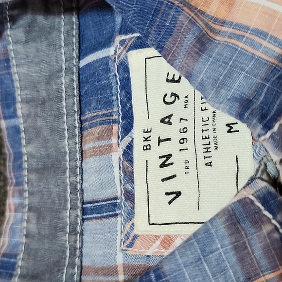 BKE VINTAGE 1967 ATHLETIC FIT PLAID ACID-WASH PEARL SNAP-BUTTON LONG-SLEEVED SHI - Picture 3 of 13